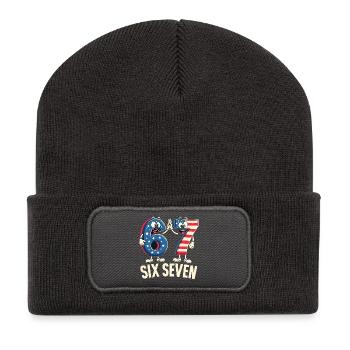 US Flag 67 Memes Six Seven - Recycled Patch Beanie - dark grey - Front