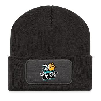 Conception de nettoyage amusante - Beanie recyclé à patch - charbon - Devant