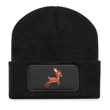 Cute jumping fawn minimalist style - Recycled Patch Beanie - black - Front
