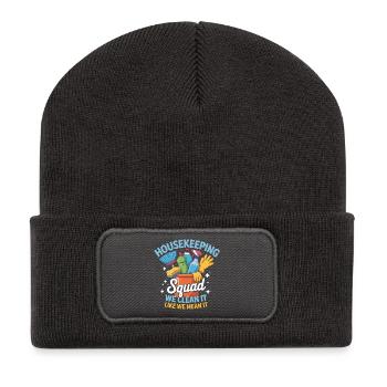 Conception de nettoyage amusante - Beanie recyclé à patch - charbon - Devant