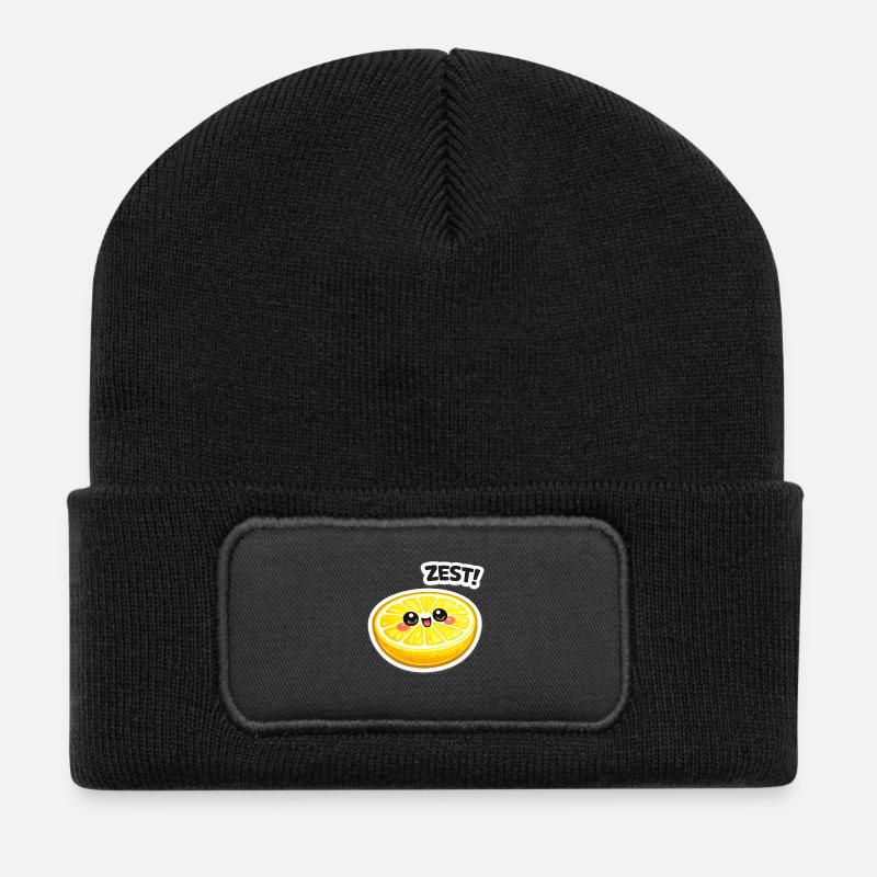 Zitrus Zest Sticker - Recycelte Patch Beanie - Schwarz