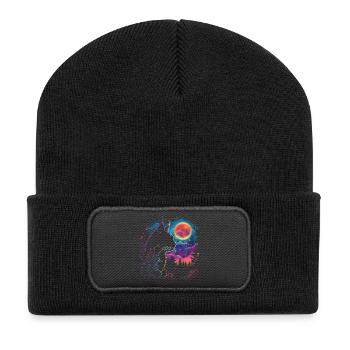 Katzenschlaf in Neon-Nacht - Recycelte Patch Beanie - Schwarz - Vorne