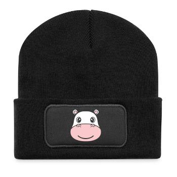Nilpferd Kopf Gesicht Maske Lächeln - Recycelte Patch Beanie - Schwarz - Vorne