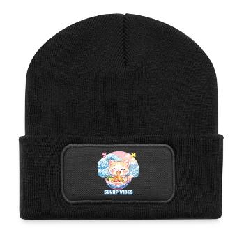 Slurp Kawaii Katze Ramen Nudeln Anime Katze - Recycelte Patch Beanie - Schwarz - Vorne