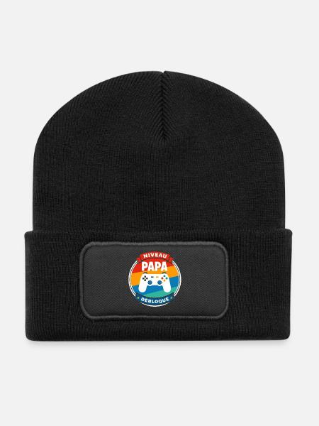 Papa-Level Entsperrtes Abzeichen - Recycelte Patch Beanie - Schwarz