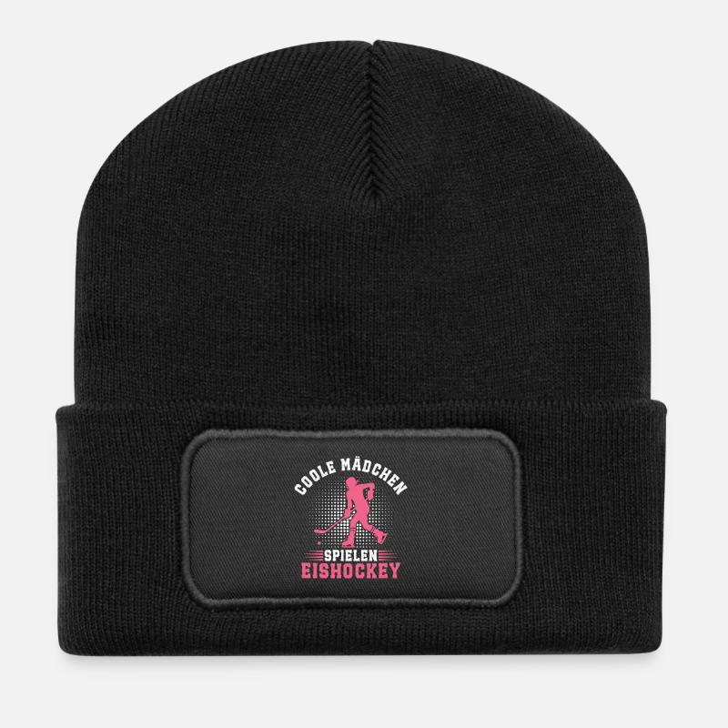 Coole Mädchen Spielen Eishockey Eishockeyspielerin - Recycelte Patch Beanie - Schwarz