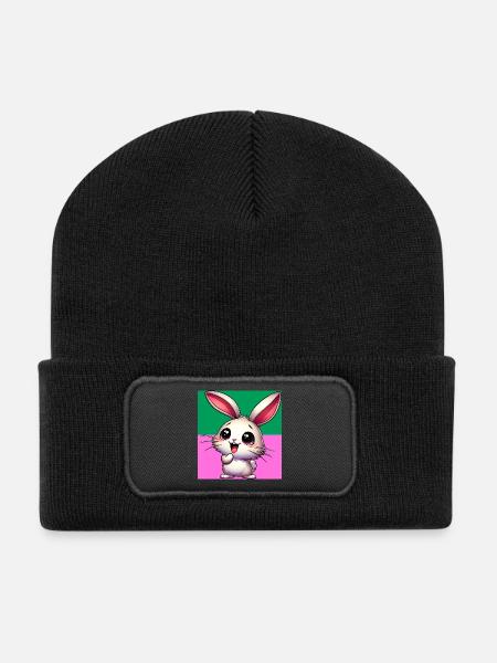 Kaninchen - Recycelte Patch Beanie - Schwarz