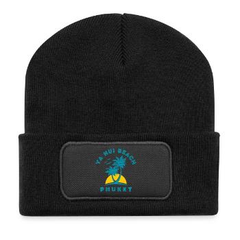 Coucher de soleil de palmier de Phuket Beach - Beanie recyclé à patch - noir - Devant