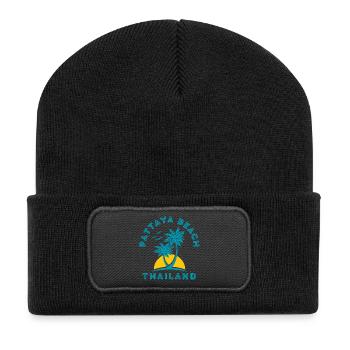Pattaya Beach Palmensonnenuntergang - Recycelte Patch Beanie - Schwarz - Vorne