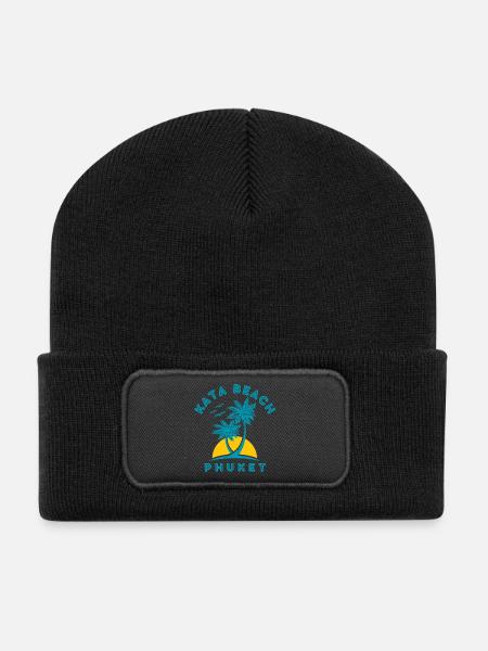 Kata Beach Phuket Palme Sonnenuntergang - Recycelte Patch Beanie - Schwarz