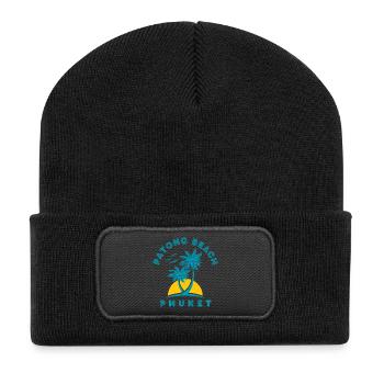 Coucher de soleil de la palmière de Patong Beach à Phuket - Beanie recyclé à patch - noir - Devant