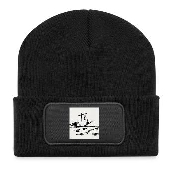 Nachtboot am Fluss - Recycelte Patch Beanie - Schwarz - Vorne