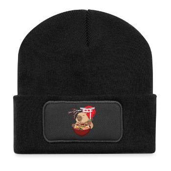 Wasserschwein Isst Ramen Suppe Niedlich Lustig - Recycelte Patch Beanie - Schwarz - Vorne