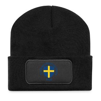 Blason bleu avec motif de croix jaune - Beanie recyclé à patch - noir - Devant