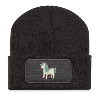 Süßes Pony - Recycelte Patch Beanie - Dunkelgrau - Vorne