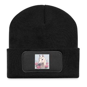Cheval avec des fleurs - Beanie recyclé à patch - noir - Devant