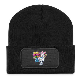 Hase Häschen Frühling Blumen Sommer Ostern Garten - Recycelte Patch Beanie - Schwarz - Vorne
