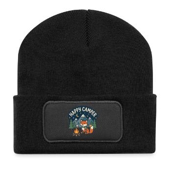 Happy Camper Fox Night Camp - Recycelte Patch Beanie - Schwarz - Vorne