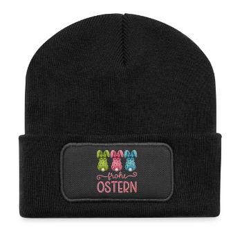 Frohe Ostern - Recycelte Patch Beanie - Schwarz - Vorne