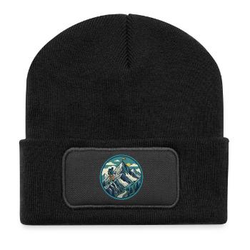 Bergsteigen Abenteuer Gipfel Motiv - Recycelte Patch Beanie - Schwarz - Vorne