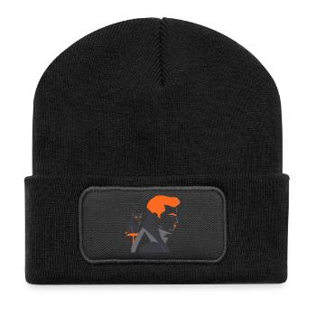 Mann mit Katze - Tusarisa - Recycelte Patch Beanie - Schwarz - Vorne