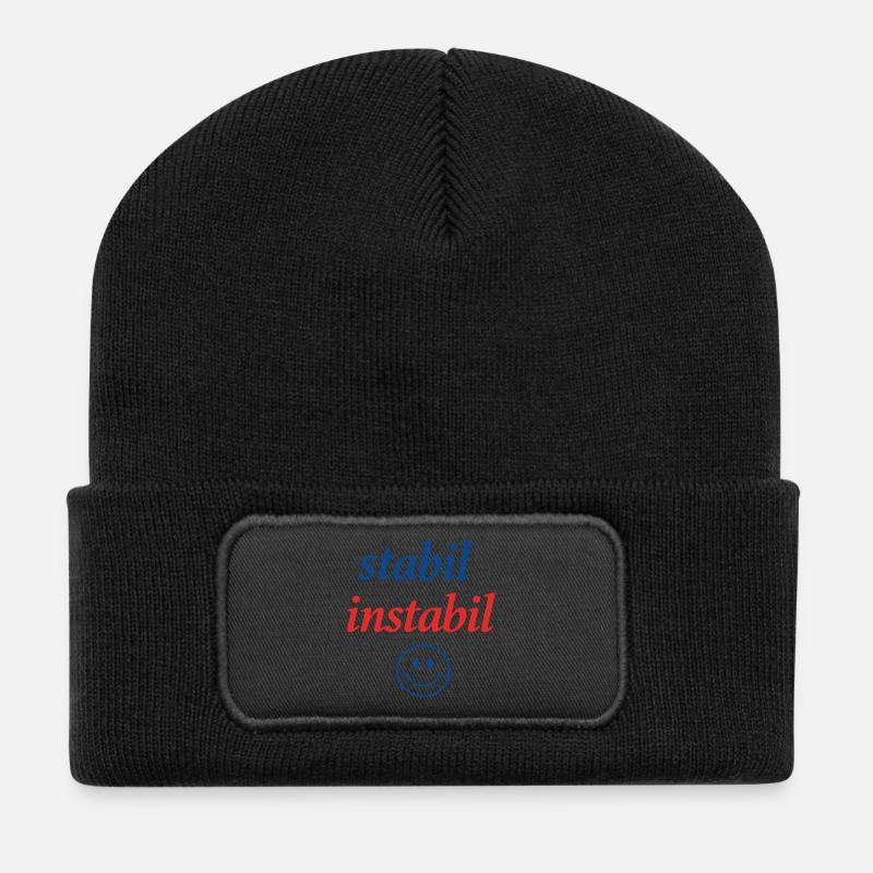Stabil Instabil Schriftzug mit Lächeln - Recycelte Patch Beanie - Schwarz
