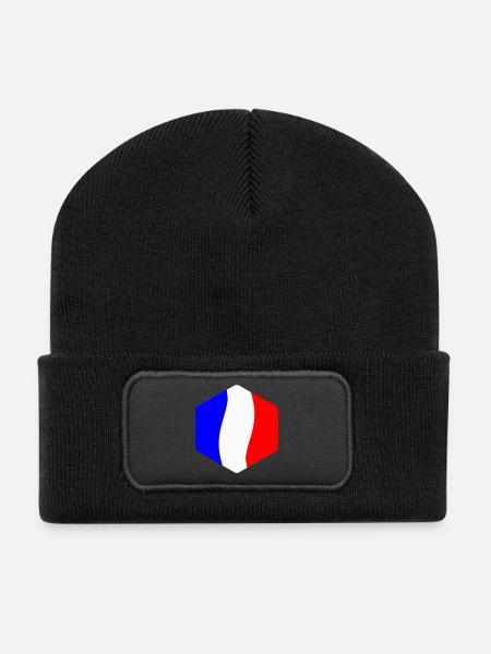 Abstrakt Trikolore Blau, Weiß, Rot, gebogen - Recycelte Patch Beanie - Schwarz