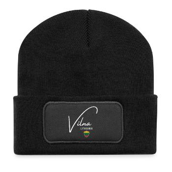 Vilnius, Lituanie, design élégant Vilnius - Beanie recyclé à patch - noir - Devant