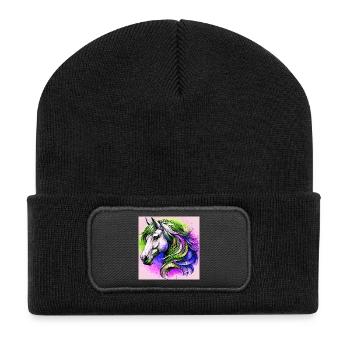 Pferd - Recycelte Patch Beanie - Schwarz - Vorne