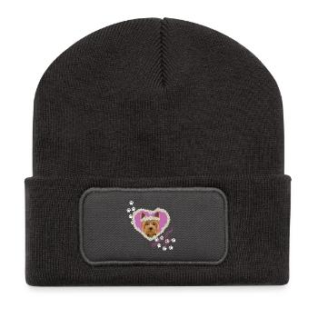 Yorksire Terrier à visage de b !tch au repos - Beanie recyclé à patch - charbon - Devant