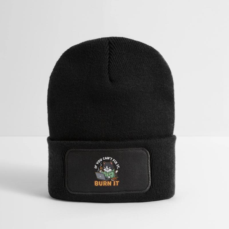Burn It – Funny Saying for Programmers Recycled Patch Beanie