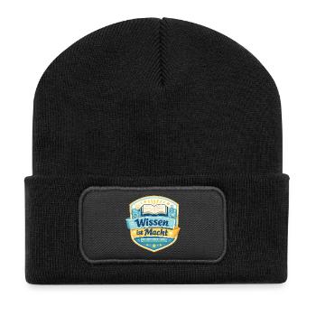 Wissen ist Macht Badge - Recycelte Patch Beanie - Schwarz - Vorne