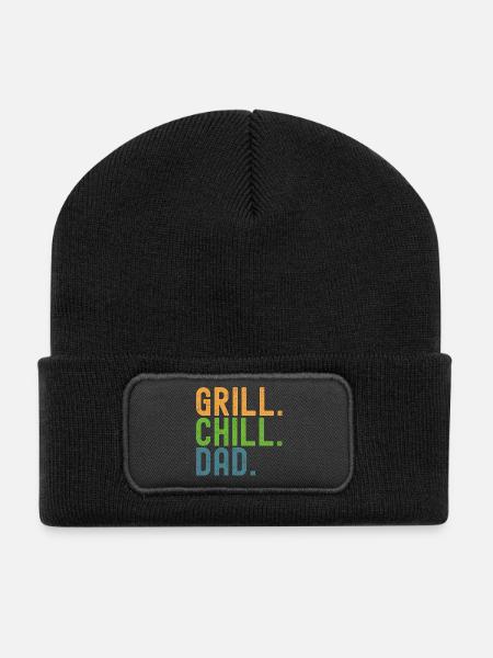 BBQ. Détends-toi. Papa. Des papas et des grillons. - Beanie recyclé à patch - noir