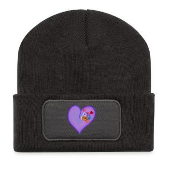 Spring Summer Heart with Colorful Flowers - Recycled Patch Beanie - dark grey - Front