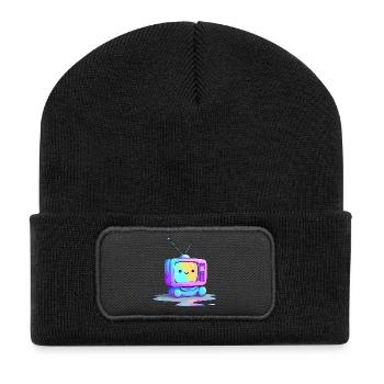 Regenbogen TV Kuscheltier - Recycelte Patch Beanie - Schwarz - Vorne