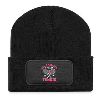 Coole Mädchen spielen Tennis - Recycelte Patch Beanie - Schwarz - Vorne