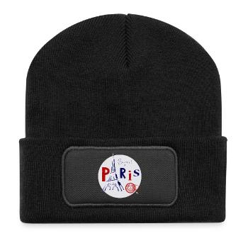 Eiffelturm Abbildung im Kreis mit Inschrift - Recycelte Patch Beanie - Schwarz - Vorne
