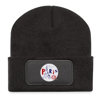 Eiffelturm Abbildung im Kreis mit Inschrift - Recycelte Patch Beanie - Dunkelgrau - Vorne