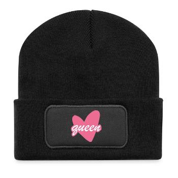Queen Heart Script Herz Girl - Recycelte Patch Beanie - Schwarz - Vorne