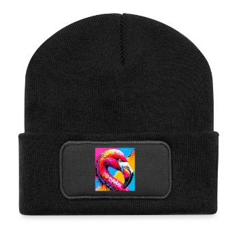 Flamingo - Recycelte Patch Beanie - Schwarz - Vorne