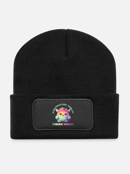 Kuschel Monster Schulkind 2026 Endlich Schule - Recycelte Patch Beanie - Schwarz