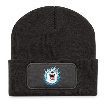 Lachender Eisbär im Blauen Blitz - Recycelte Patch Beanie - Dunkelgrau - Vorne