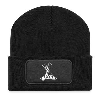 Foxterrier Kopf "Black Edition" - Recycelte Patch Beanie - Schwarz - Vorne