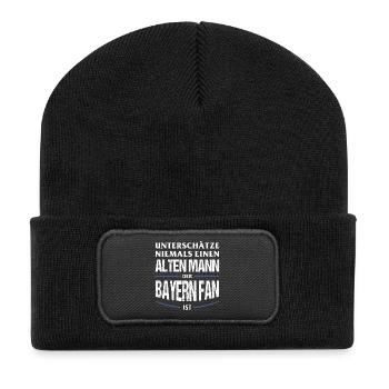 Bayern Fan Geschenk Unterschätze niemals einen - Recycelte Patch Beanie - Schwarz - Vorne