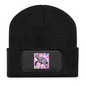 Schildkröte - Recycelte Patch Beanie - Schwarz - Vorne
