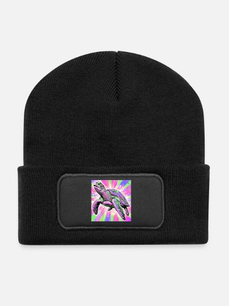 Schildkröte - Recycelte Patch Beanie - Schwarz