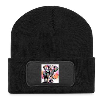 Elefant - Recycelte Patch Beanie - Schwarz - Vorne
