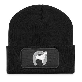 Un cheval Abbayan dans un fer à cheval retourné - Beanie recyclé à patch - noir - Devant