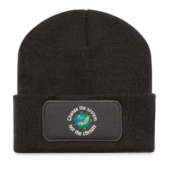 Change the system, not the climate - Recycelte Patch Beanie - Dunkelgrau - Vorne