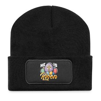 Joyeuse Pâques, douce chasse aux œufs du lapin, œufs de Pâques - Beanie recyclé à patch - noir - Devant